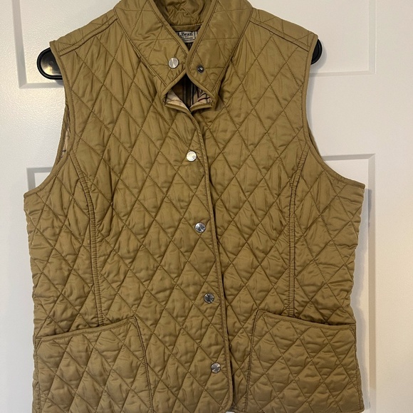 LL Bean Vest Women’s Large Tan Quilted Utility Field Hunting Plaid Lined NWOT - Picture 1 of 10